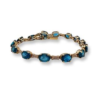 14k Gold London Blue Topaz & Diamond Tennis Bracelet 7.25”
